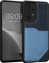 kalibri telefoonhoesje geschikt voor Samsung Galaxy A53 5G - Back cover synthetisch leer met pashouder - In donkerblauw / lichtblauw