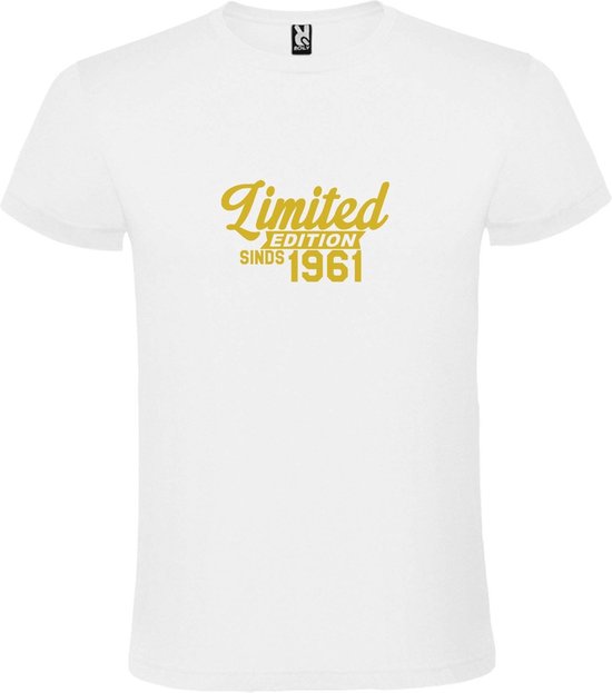 Wit T-Shirt met “ Limited edition sinds 1961 “ Afbeelding Goud Size XXXXXL