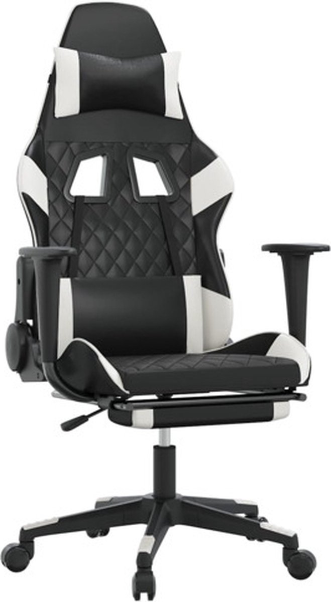 vidaXL Massage - gamestoel - met - voetensteun - kunstleer - zwart - en - wit zwart en wit