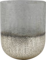 PTMD Lezz vase lanterne verre craquelé avec fond pulvérisé argent L - Lezz Silver vase en verre demi craquelé rond bas L