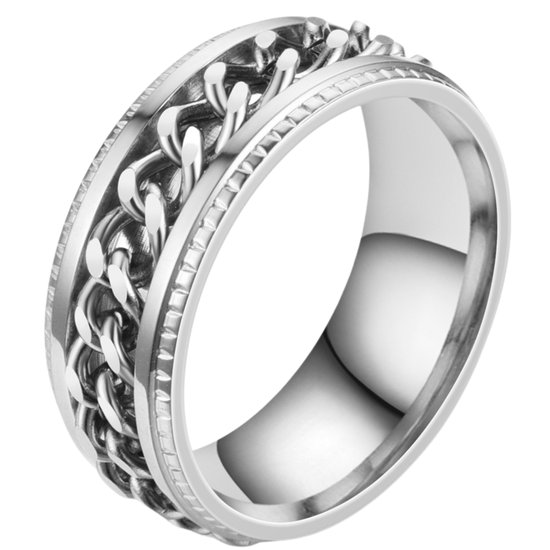 Anxiety Ring - (Ketting) - Stress Ring - Fidget Ring - Fidget Toys - Draaibare Ring - Spinning Ring - Zilver-Zilver kleurig RVS - (16.00mm / maat 50)