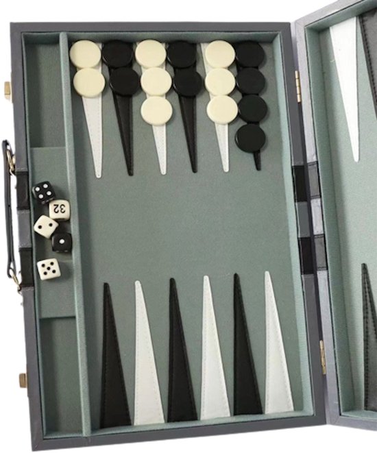 Thumbnail van een extra afbeelding van het spel Backgammon Set | Backgammon Koffer | Leer | Grijs | Reiseditie |