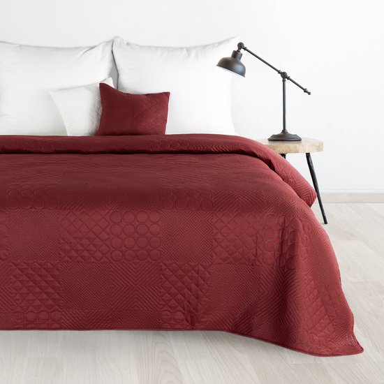 Oneiro’s luxe BONI Type 5 Beddensprei Bordeaux - 220x240 cm – bedsprei 2 persoons - beige – beddengoed – slaapkamer – spreien – dekens – wonen – slapen