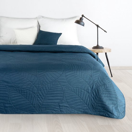 Oneiro’s luxe BONI Type 6 Beddensprei Blauw - 170x210 cm – bedsprei 2 persoons - beige – beddengoed – slaapkamer – spreien – dekens – wonen – slapen
