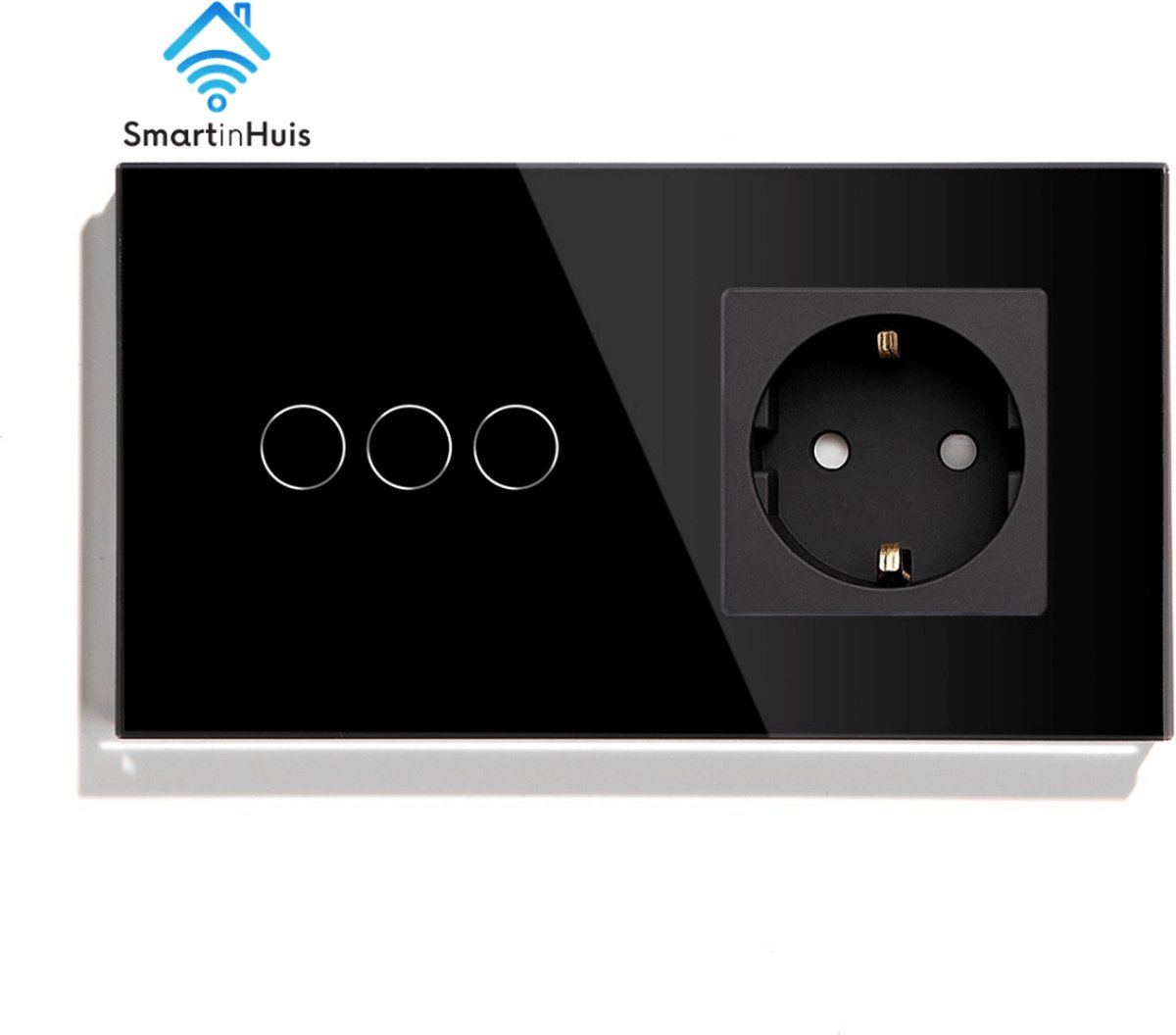 SmartinHuis - Serieschakelaar (geschikt voor 3 lampen) met stopcontact - Zwart