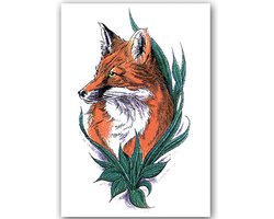 Temporary Tattoo Oranje Vos (A5 formaat) (Neptattoo - Tijdelijke tatoeage - Nep Fake Tattoos - Water overdraagbare festival sticker henna outfit tattoo - Glitter tattoo - Volwassenen Kinderen Jongen Meisje)