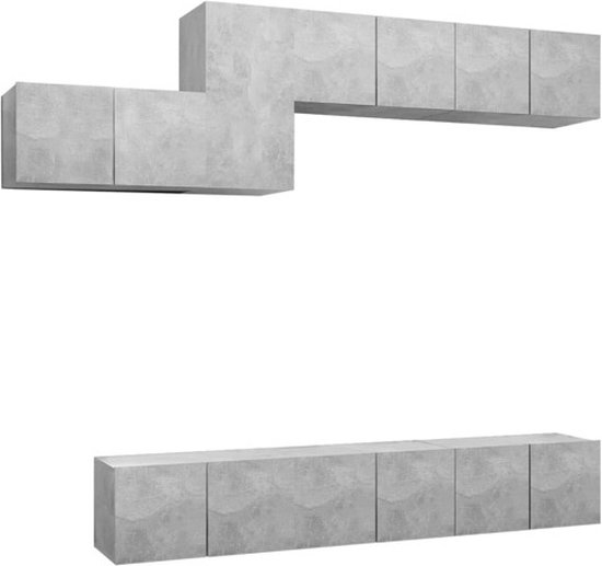 vidaXL - 7-delige - Tv-meubelset - bewerkt - hout - betongrijs