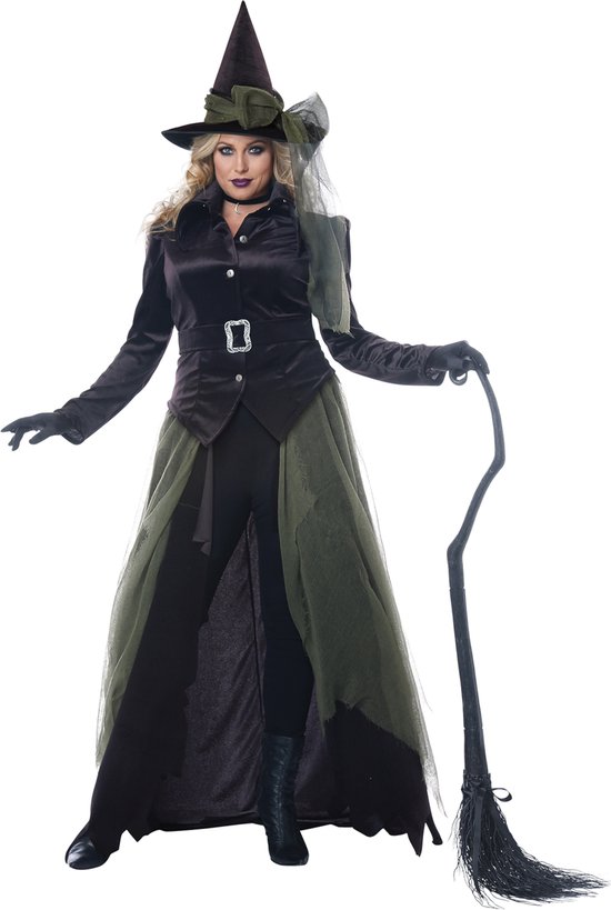 Costume Sorcière Halloween Femme - Robe Gothique Slim à Manches Cloche Et Dentelle