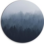 WallClassics - Dibond Muurcirkel - Bos in de Mist - 30x30 cm Foto op Aluminium Muurcirkel (met ophangsysteem)