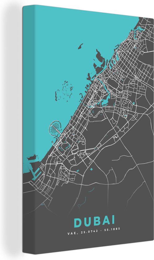 Tableau sur toile Dubaï - Blauw - Carte - Plan d'étage - Plan de la ville - 60x90 cm - Décoration murale