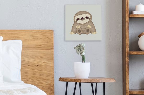Peintures sur toile - Illustration pour enfants d'un paresseux heureux - 20x20 cm - Décoration murale