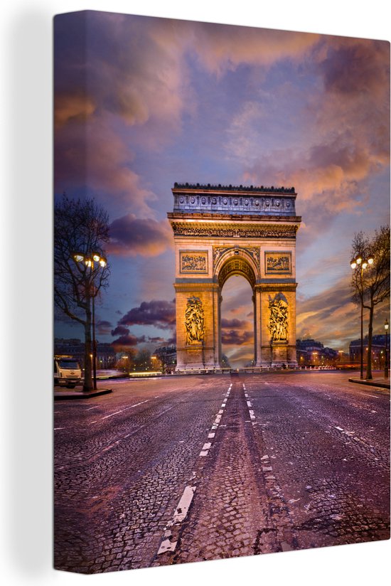 Kleurrijk beeld van de beroemde triomfboog in Parijs Canvas 60x80 cm - Foto print op Canvas schilderij (Wanddecoratie woonkamer / slaapkamer)