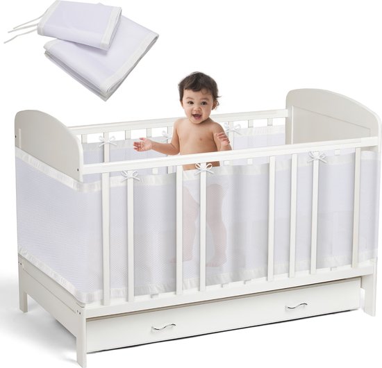 Baby Bed Omrander - Bedbumper Ademend - Hoofdbeschermer Mousseline Bei