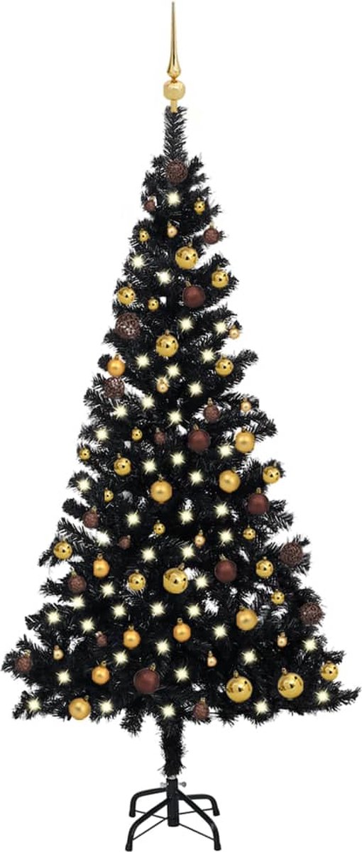 Prolenta Premium - Kunstkerstboom met LED's en kerstballen 180 cm PVC zwart