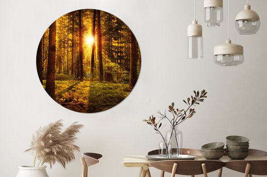 WallCircle - Cercle mural - Cercle mural - Soleil - Forêt - Vert - Nature - Tableau rond - Cercle mural intérieur - 140x140 cm - Décoration murale - Plastique - Décoration murale ronde