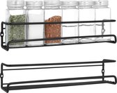 QUVIO Kruidenrekjes - Kruidenplankjes - Set van 2 - Voor kruidenpotjes - Voor aan de wand - Specerijenrekje - Metaal - Zwart - 29 cm breed