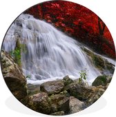 WallCircle - Wandcirkel - Muurcirkel - Waterval - Rotsen - Water - Herfst - Aluminium - Dibond - ⌀ 140 cm - Binnen en Buiten