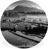 WallCircle - Wandcirkel ⌀ 30 - Indonesië - Rijst - Zwart - Wit - Ronde schilderijen woonkamer - Wandbord rond - Muurdecoratie cirkel - Kamer decoratie binnen - Wanddecoratie muurcirkel - Woonaccessoires