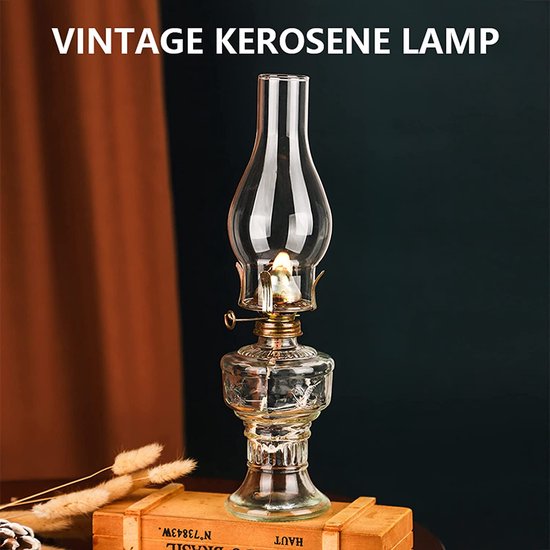 OnlyQuality - Olielamp glas petroleumlamp 33 CM - grote klassieke olielamp voor gebruik binnenshuis - 