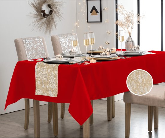 Atmosphera Nappe / nappe polyester rouge 140 x 240cm avec chemin de table  Noël | bol