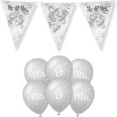Paperdreams Mr/Mrs huwelijks feest set - Ballonnen & vlaggenlijnen - 13x stuks