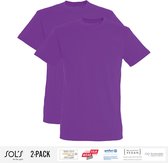 2 Pack Sol's Heren T-Shirt 100% biologisch katoen Ronde hals Paars Maat XXL