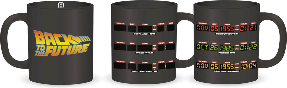 Back to the Future - Tijden en Logo - Warmtewissel Mok - Zwart - 400ml
