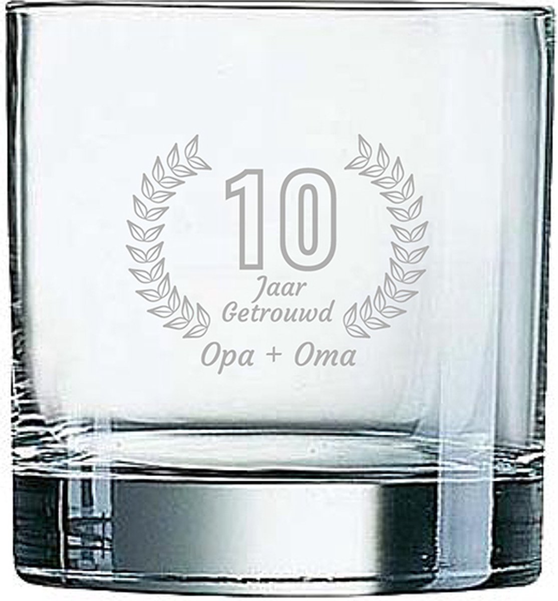 Gegraveerde Whiskeyglas 38cl Opa + Oma 10 jaar getrouwd