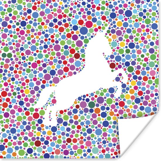 Poster Een illustratie van een witte eenhoorn op een kleurrijke achtergrond - Meisjes - Kindje - Kids - 100x100 cm XXL