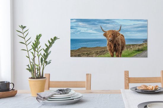Tableau sur Toile Scottish Highlander - Nuages - Paysage - 80x40 cm - Décoration murale