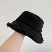 Bucket hat suède zwart met teddy gevoerd | Dames vrouwen mannen jongens unisex | hoed muts