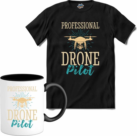 Professional drone pilot | Drone met camera | Mini drones - T-Shirt met mok - Unisex - Zwart - Maat 3XL
