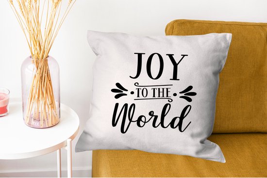 Sierkussen Noël Citations de Noël pour l'intérieur - Citation de Noël Joy au monde sur fond blanc - 50x50 cm - Coussin intérieur carré en coton