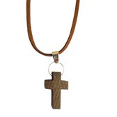 Ketting- Hout- Kruisje- 45 cm- Charme Bijoux