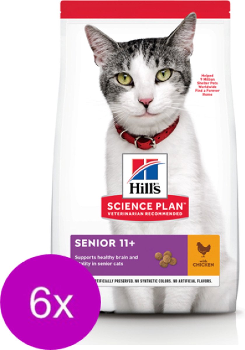 6x Hill's - Feline Senior 11+ Kip - Kattenvoer - 1.5kg