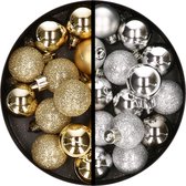 Kerstballen 34x st - 3 cm - goud en zilver - kunststof