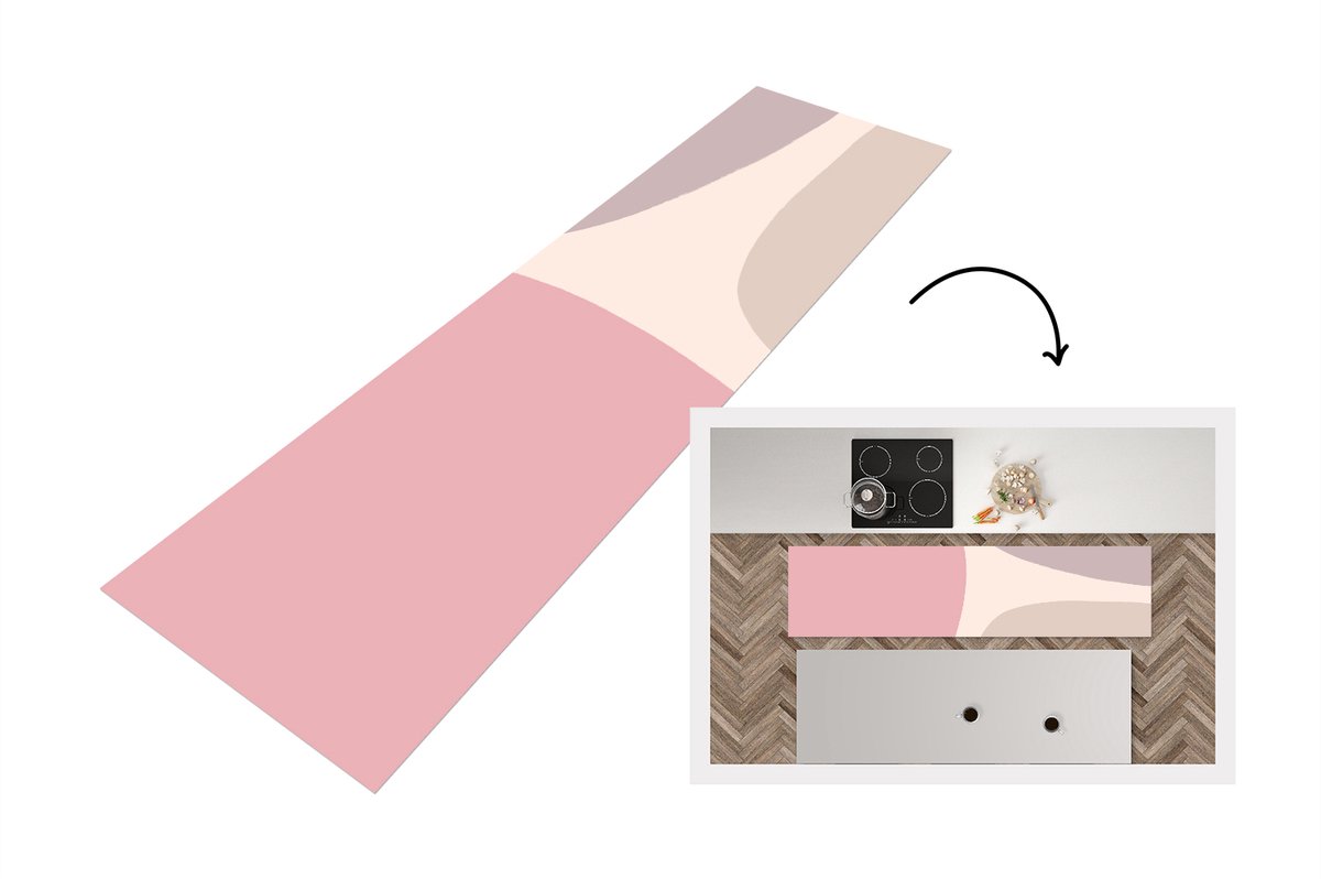 KitchenYeah Keukenloper - Loper keuken - Design - Pastel - Minimalisme - 200x50 cm - Keukenloper vinyl Multicolor