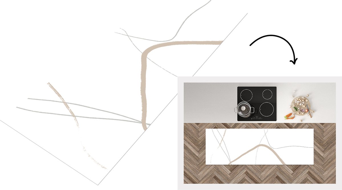KitchenYeah Keukenloper - Loper keuken - Abstract - Minimalisme - Line art - 150x50 cm - Keukenloper vinyl Multicolor