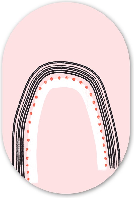 Muurovaal - Kunststof Wanddecoratie - Ovalen Schilderij - Regenboog - Minimalisme - Roze - 60x90 cm - Ovale spiegel vorm op kunststof