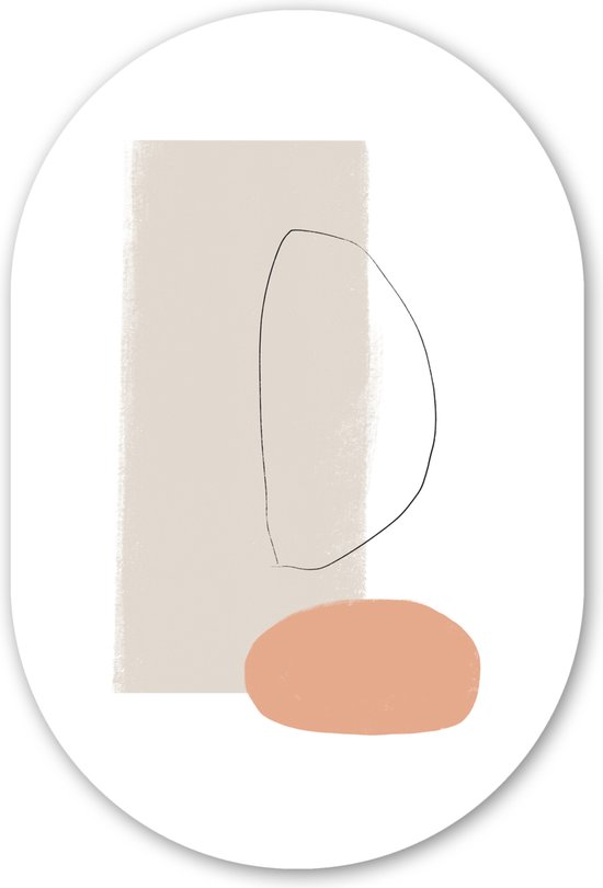 Muurovaal - Kunststof Wanddecoratie - Ovalen Schilderij - Minimalisme - Pastel - Abstract - 60x90 cm - Ovale spiegel vorm op kunststof