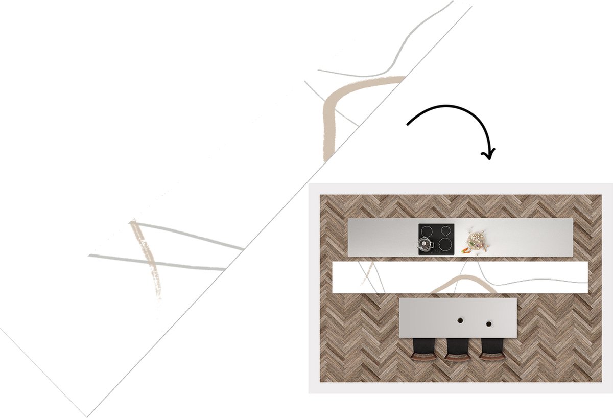 Keukenloper - Loper keuken - Abstract - Minimalisme - Line art - 480x60 cm - Keukenloper v