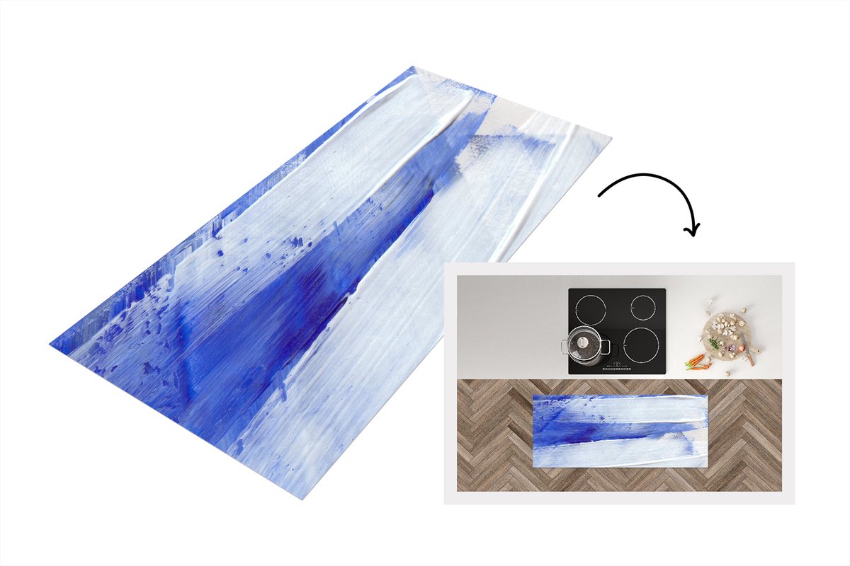 KitchenYeah Keukenloper - Loper keuken - Verf - Design - Blauw - 120x50 cm - Keukenloper vinyl Multicolor