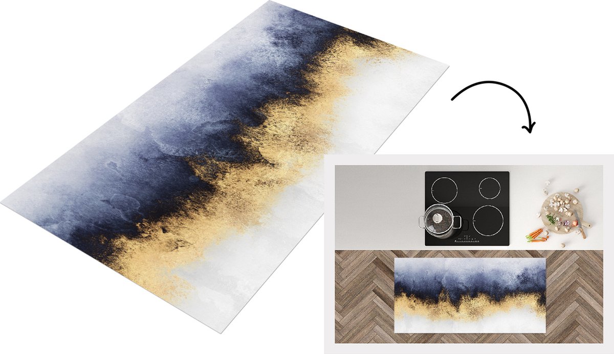 KitchenYeah Keukenloper - Loper keuken - Abstract - Goud - Luxe - 120x60 cm - Keukenloper vinyl Multicolor