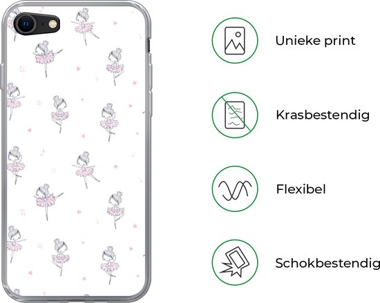 Telefoonhoesje Geschikt voor iPhone SE 2020 hoesje - Meiden - Ballet - Roze - Patronen - Girl - Kids - Kinderen - Siliconen Telefoonhoesje Telefoonhoesje