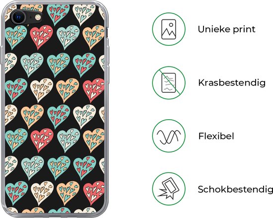 Coque iPhone SE 2020 - Filles - Coeur - Hartjes - Motifs - Fille - Kids - Enfants - Meiden - Coque de téléphone en Siliconen