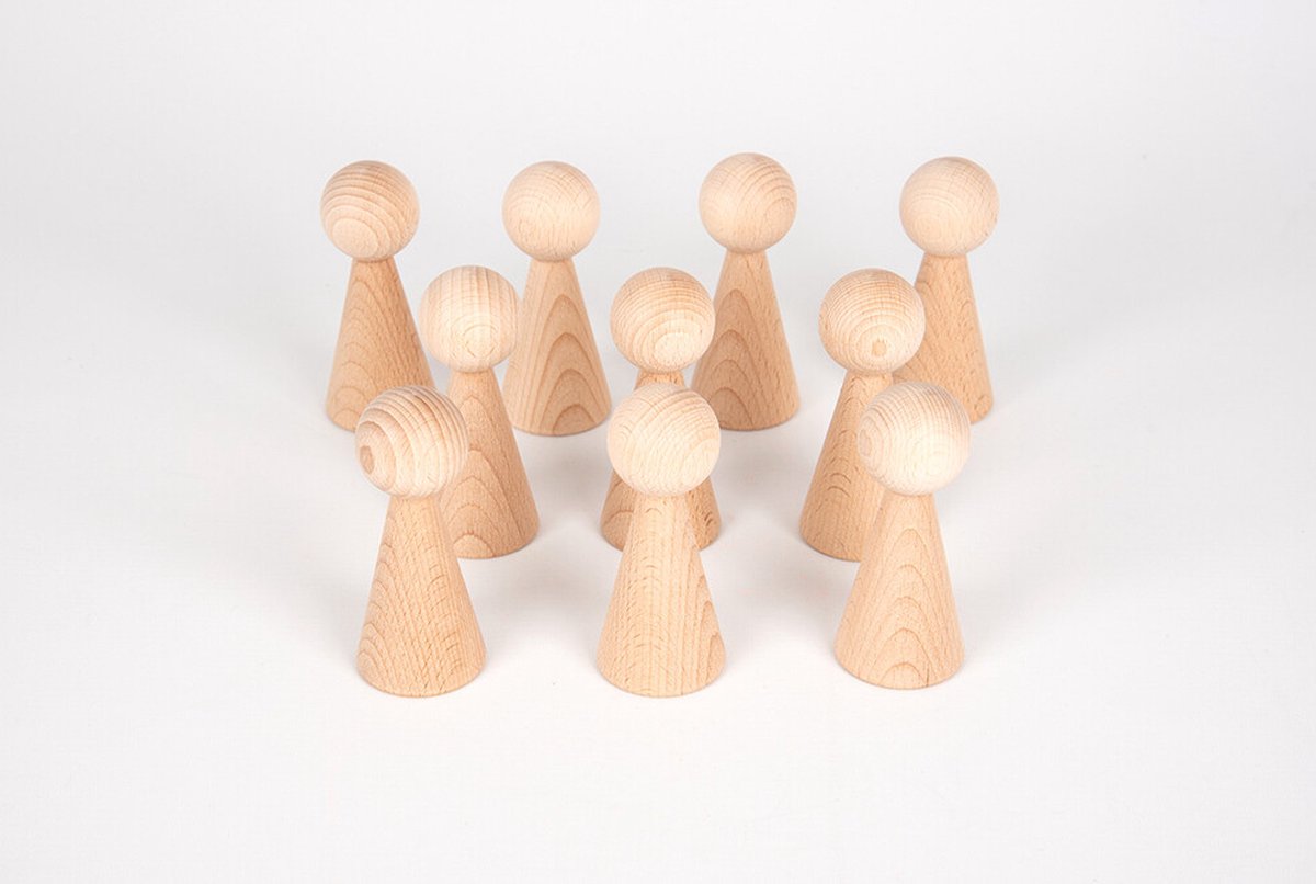 Houten Conische Kegels Set – 10 Stuks Beukenhout voor Creatief en Heuristisch Spel
