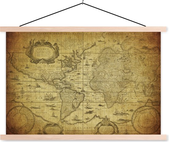 Foto: Posterhanger incl poster schoolplaat wereldkaart vintage geschiedenis kinderen jongens meisjes 150x100 cm blanke latten