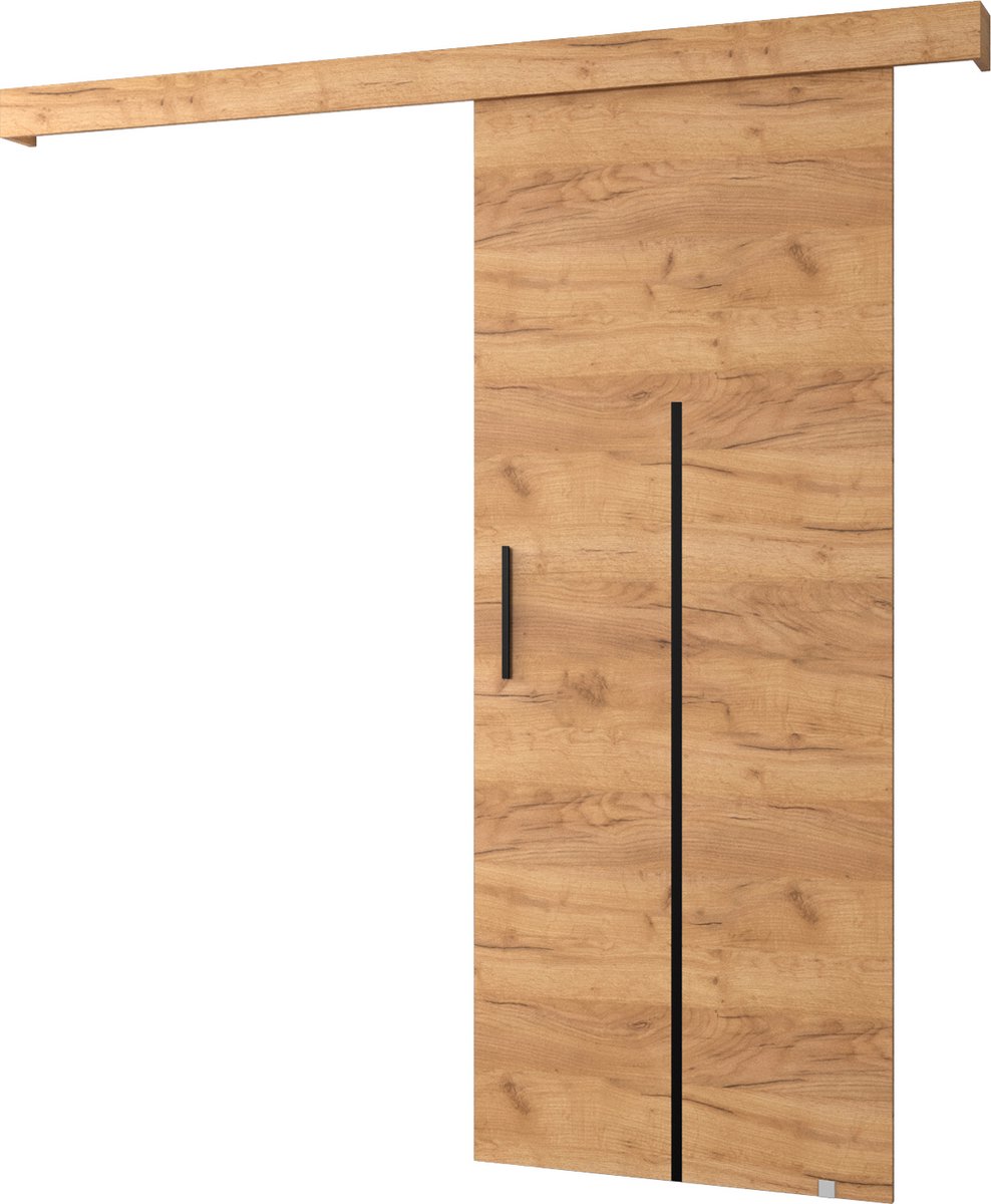 InspireMe - Schuifdeursysteem met rail - 90x204cm - AGRA X - Gouden Eik + Gouden Eik frame + Zwart Handvat met Soft-Close system