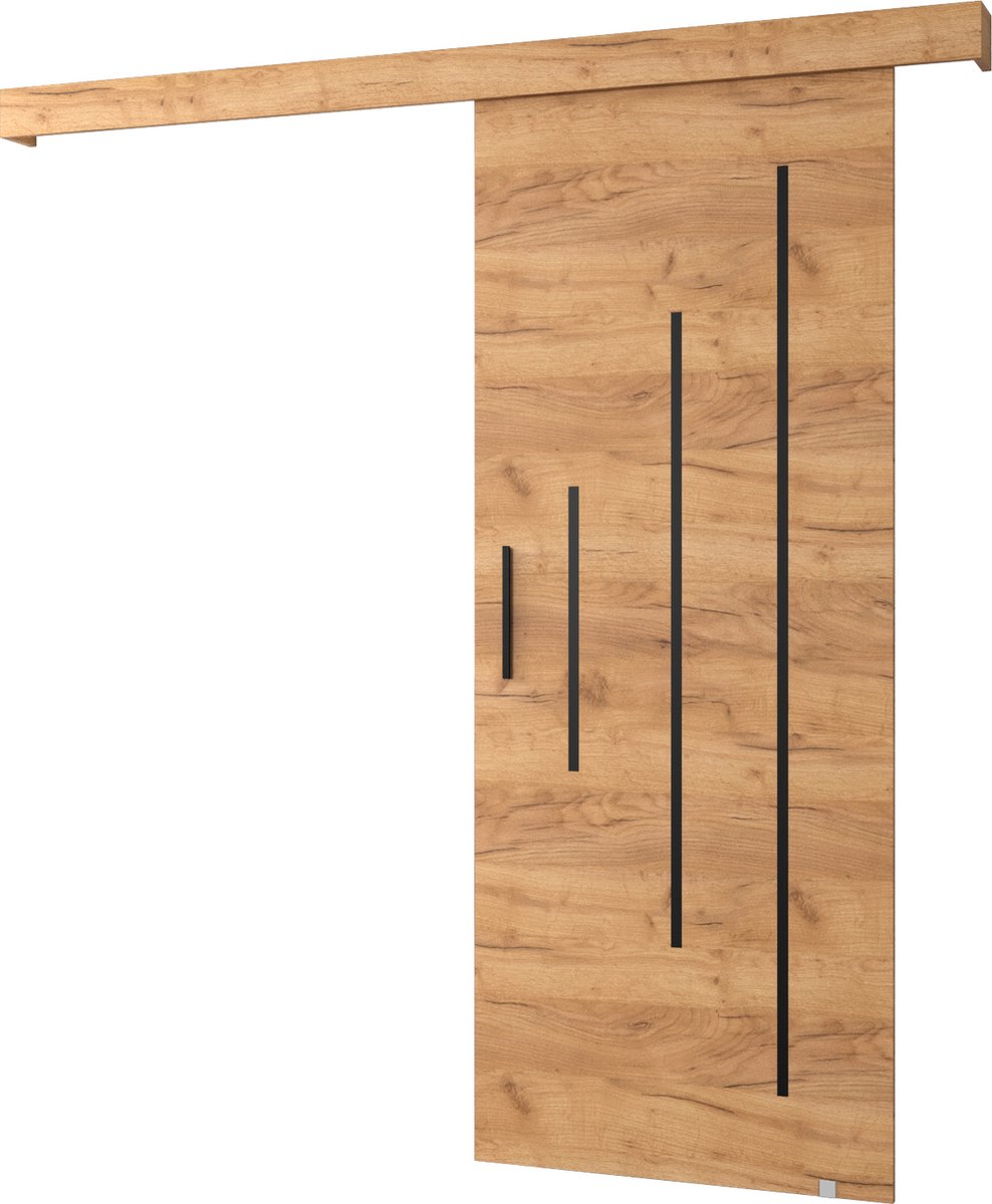 InspireMe - Schuifdeursysteem met rail - 90x204cm - AGRA Y - Gouden Eik + Gouden Eik frame + Zwart Handvat met Soft-Close system