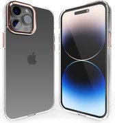 Coverzs telefoonhoesje geschikt voor Apple iPhone 13 Pro Max hard case met metalen camera bumper - doorzichtige hard cover met opstaande randen rondom camera - camera bescherming - roze